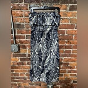 Hot & Delicious Strapless Paisley Dress - Navy and Cream One Size